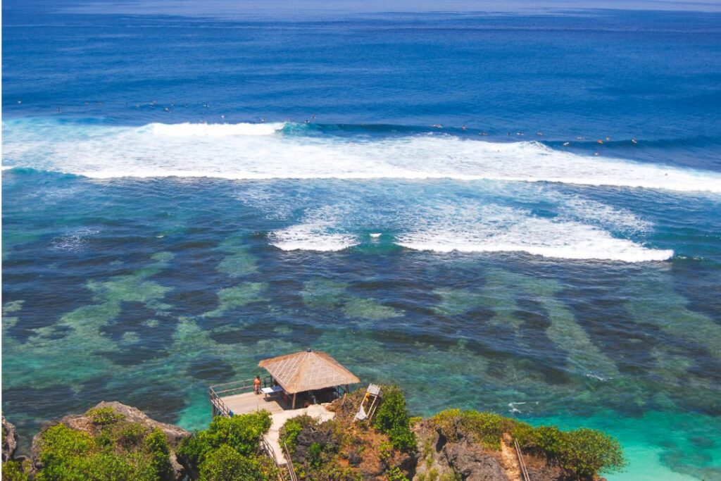 a shallow, dangerous reef break in ulawatu bali